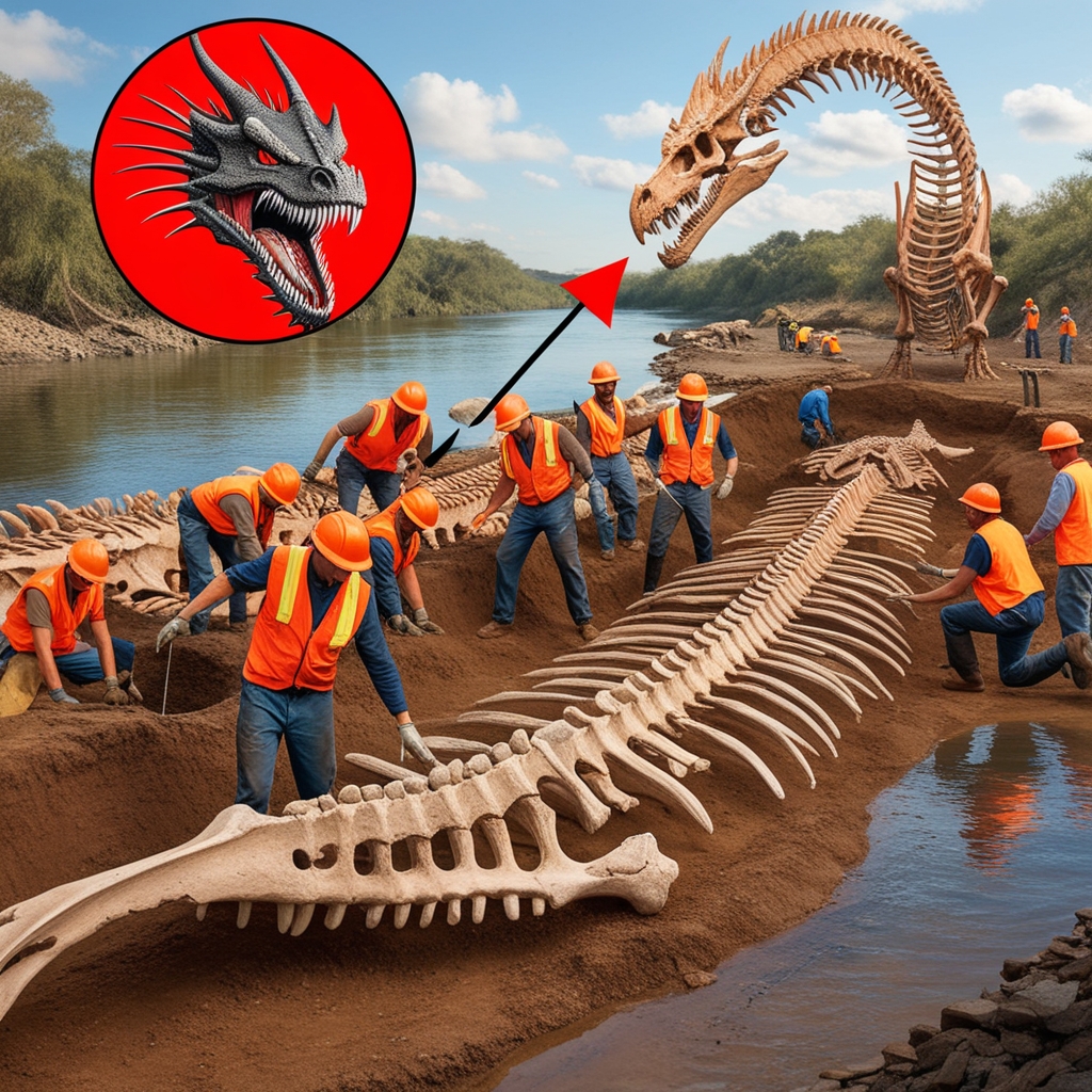 Shocking Discovery: Enormous Dragon Skeleton Unearthed on Indian Riverbank After Devastating Flood